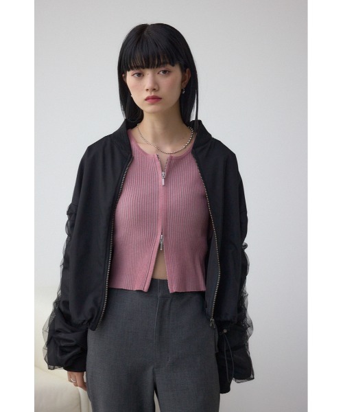 AZUL by moussy(アズールバイマウジー)の「チュールドッキングブルゾン 春服 秋服(ブルゾン・レディース・アイボリー/ブラック/グレー・FREE)」の5枚目の写真