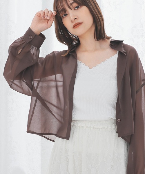 セール】ショート丈シアーシャツ（シャツ/ブラウス）｜Honeys