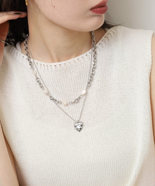 ゴシック シルバー 十字架 ハート ネックレス（ネックレス）｜1004ST