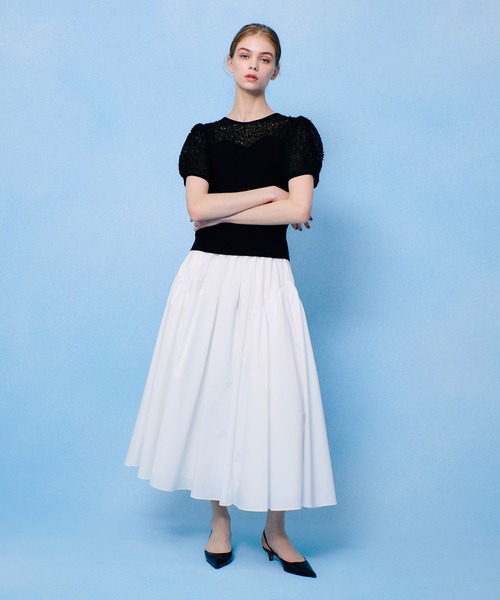 LOULOU WILLOUGHBY◆レーシーニットビスチェプルオーバー/トップス/2/レーヨン/BLK allureville｜【LOULOU WILLOUGHBY】レーシーニットビスチェプル