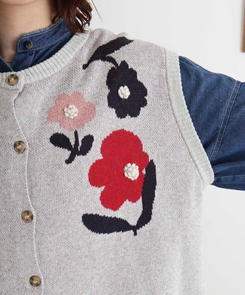 Emago(イマゴ)の「EMAGO 花の刺繍ジャガードベスト(ベスト・レディース・杢グレー/アイボリー/ネイビー・FREE)」の16枚目の写真