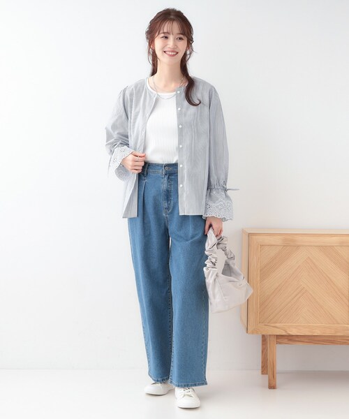 DRESKIP(ドレスキップ)の「【S-LL/前後2WAY/洗濯後しわになりにくい】お袖刺繍レースブラウス(シャツ/ブラウス・レディース・オフホワイト/ネイビー系2/ベージュ/ネイビー・01/02/03/04)」の6枚目の写真