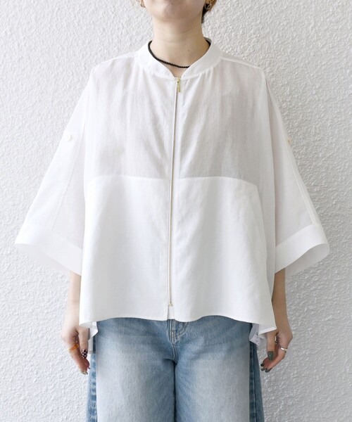 SHIPS any:〈洗濯機可能〉シアー ドルマン ジップ シャツ ブルゾン