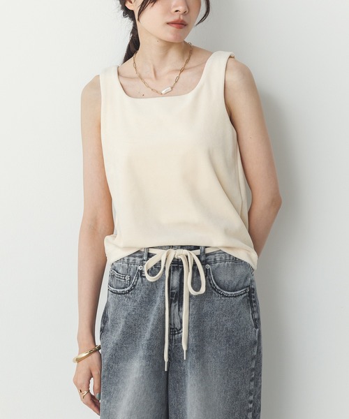 hunch（ハンチ）の「ベロア スクエアタンクトップ（タンクトップ・レディース・ライム/モカ/ダークオリーブ/ブラウン/ネイビー/ベージュ・FREE）」の22枚目の写真
