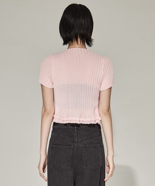 アカネウツノミヤ 半袖リブニット サマーニット 総柄 Mサイズ相当 極美品 半袖ニット セーター リブニット サマーニット Vネック