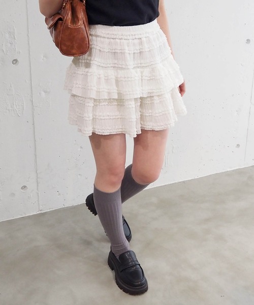 tiptop（ティップトップ）の「段々フリルレースミニスカパン（スカート・レディース・ブラック/オフホワイト・FREE）」の19枚目の写真