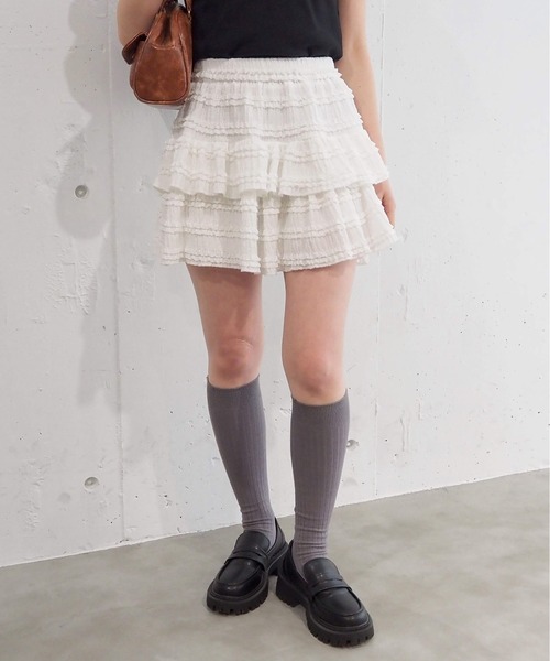 tiptop（ティップトップ）の「段々フリルレースミニスカパン（スカート・レディース・ブラック/オフホワイト・FREE）」の12枚目の写真