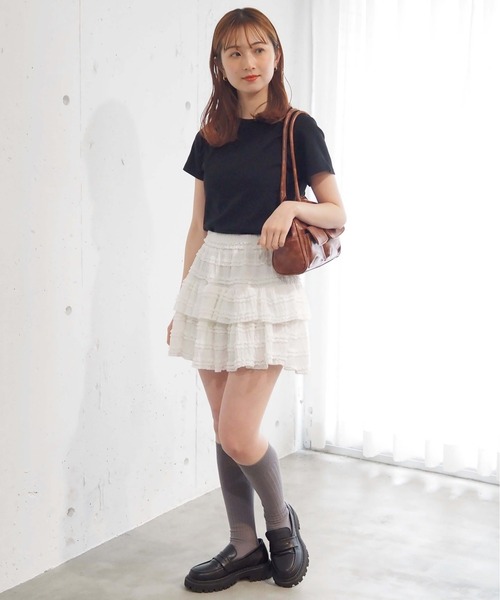 tiptop（ティップトップ）の「段々フリルレースミニスカパン（スカート・レディース・ブラック/オフホワイト・FREE）」の13枚目の写真