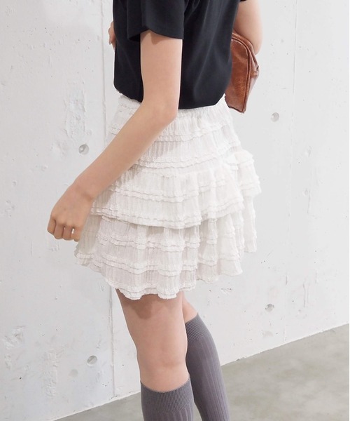 tiptop（ティップトップ）の「段々フリルレースミニスカパン（スカート・レディース・ブラック/オフホワイト・FREE）」の16枚目の写真