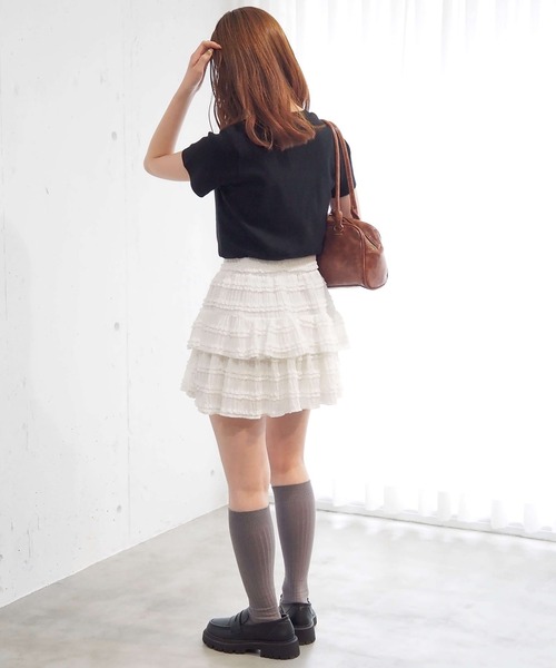 tiptop（ティップトップ）の「段々フリルレースミニスカパン（スカート・レディース・ブラック/オフホワイト・FREE）」の18枚目の写真