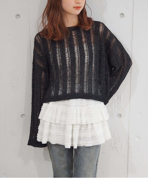 tiptop（ティップトップ）の「段々フリルレースミニスカパン（スカート・レディース・ブラック/オフホワイト・FREE）」の20枚目の写真