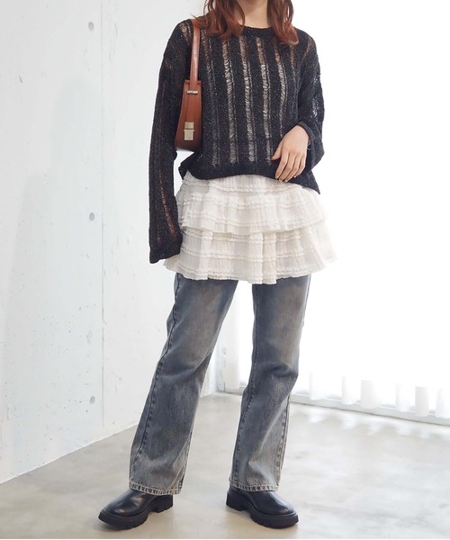 tiptop（ティップトップ）の「段々フリルレースミニスカパン（スカート・レディース・ブラック/オフホワイト・FREE）」の22枚目の写真