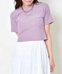 《きらロゴ×短丈》レディース ラインストーン 半袖Tシャツ Y2Kストリート 春夏秋