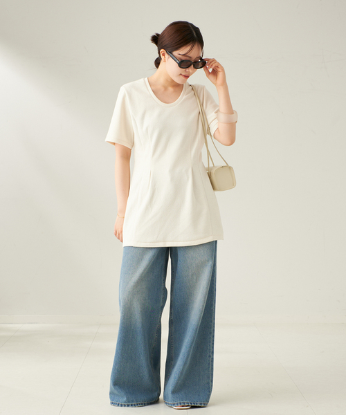 plage フォルムチュニックTシャツ　ホワイトA フリーサイズ セール】フォルム チュニックTシャツ（Tシャツ/カットソー