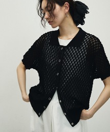 Polo collar threadbare clothes knit cardigan / ポロ襟トゲトゲニットカーディガン