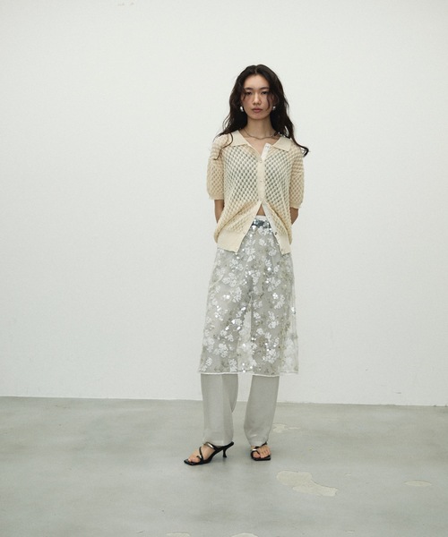 Lutim by u（ルチバイユー）の「Polo collar threadbare clothes knit cardigan / ポロ襟トゲトゲニットカーディガン（カーディガン/ボレロ・レディース・ホワイト/ブラック/ブラウン・FREE）」の4枚目の写真