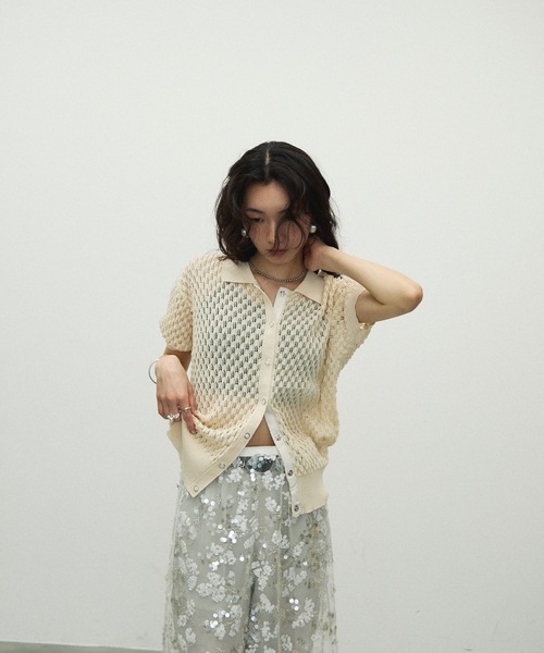 Lutim by u（ルチバイユー）の「Polo collar threadbare clothes knit cardigan / ポロ襟トゲトゲニットカーディガン（カーディガン/ボレロ・レディース・ホワイト/ブラック/ブラウン・FREE）」の11枚目の写真