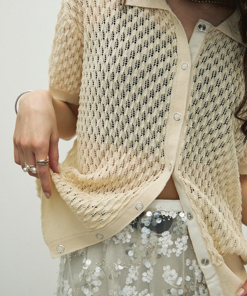 Lutim by u（ルチバイユー）の「Polo collar threadbare clothes knit cardigan / ポロ襟トゲトゲニットカーディガン（カーディガン/ボレロ・レディース・ホワイト/ブラック/ブラウン・FREE）」の7枚目の写真