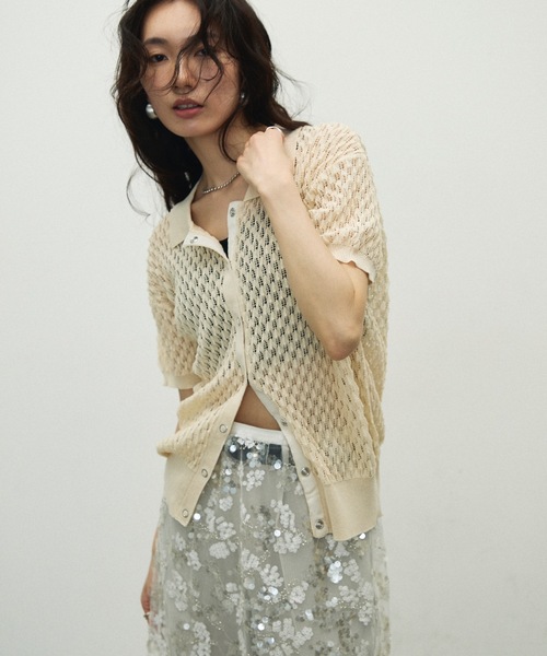 Lutim by u（ルチバイユー）の「Polo collar threadbare clothes knit cardigan / ポロ襟トゲトゲニットカーディガン（カーディガン/ボレロ・レディース・ホワイト/ブラック/ブラウン・FREE）」の10枚目の写真