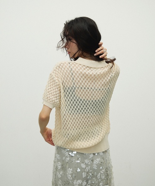 Lutim by u（ルチバイユー）の「Polo collar threadbare clothes knit cardigan / ポロ襟トゲトゲニットカーディガン（カーディガン/ボレロ・レディース・ホワイト/ブラック/ブラウン・FREE）」の13枚目の写真