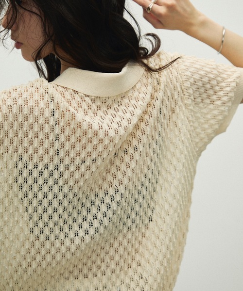 Lutim by u（ルチバイユー）の「Polo collar threadbare clothes knit cardigan / ポロ襟トゲトゲニットカーディガン（カーディガン/ボレロ・レディース・ホワイト/ブラック/ブラウン・FREE）」の9枚目の写真