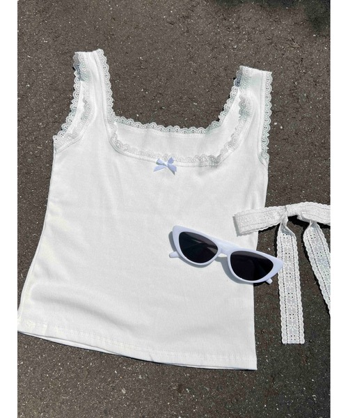 PHILLY(フィリー)の「【PHILLY】レースパイピングタンクトップ(タンクトップ・レディース・ホワイト/ブラック/グレー・FREE)」の2枚目の写真