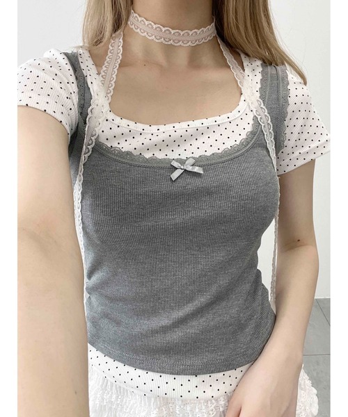 PHILLY(フィリー)の「【PHILLY】レースパイピングタンクトップ(タンクトップ・レディース・ホワイト/ブラック/グレー・FREE)」の4枚目の写真