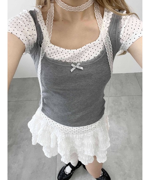 PHILLY(フィリー)の「【PHILLY】レースパイピングタンクトップ(タンクトップ・レディース・ホワイト/ブラック/グレー・FREE)」の7枚目の写真