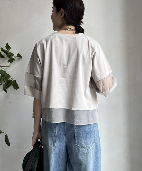DouDou(ドゥドゥ)の「【WEB限定】オーガンジー切替ランタンスリーブプルオーバー(シャツ/ブラウス・レディース・グレイッシュベージュ/ブラック/オフホワイト・FREE)」の12枚目の写真