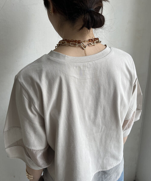 DouDou(ドゥドゥ)の「【WEB限定】オーガンジー切替ランタンスリーブプルオーバー(シャツ/ブラウス・レディース・グレイッシュベージュ/ブラック/オフホワイト・FREE)」の8枚目の写真