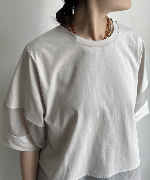 DouDou(ドゥドゥ)の「【WEB限定】オーガンジー切替ランタンスリーブプルオーバー(シャツ/ブラウス・レディース・グレイッシュベージュ/ブラック/オフホワイト・FREE)」の7枚目の写真