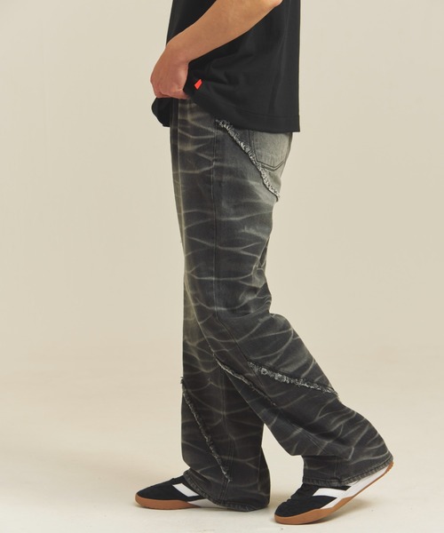 JACKROSE（ジャックローズ）の「JE-SELECT-ナナメ切替・ブラスト加工/デニムパンツ（デニムパンツ・メンズ・ブラック系/インディゴブルー・S/M/L）」の6枚目の写真