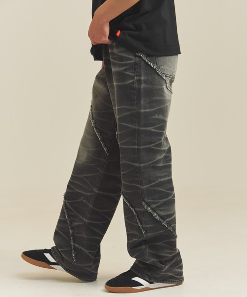 JACKROSE（ジャックローズ）の「JE-SELECT-ナナメ切替・ブラスト加工/デニムパンツ（デニムパンツ・メンズ・ブラック系/インディゴブルー・S/M/L）」の7枚目の写真