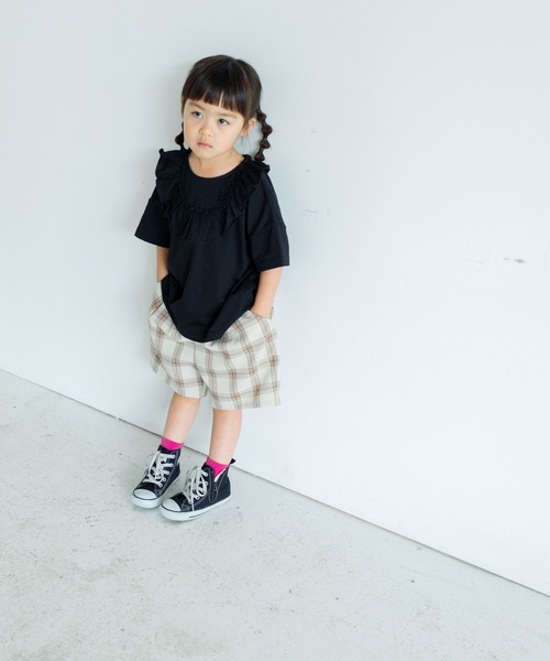 LOWRYS FARM(ローリーズファーム)の「ホップサックタックショートパンツ 320542(その他パンツ・キッズ・チャコールグレー/ダークブラウン/チェック・110cm/120cm/130cm/140cm/150cm)」の9枚目の写真