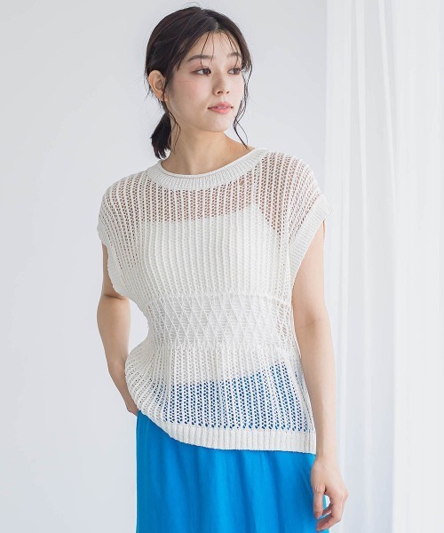 Droite lautreamont(ドロワットロートレアモン)の「メッシュニットベスト≪手洗い可能≫(ニット/セーター・レディース・オフホワイト/オレンジ/ブラック・M)」の2枚目の写真