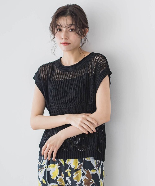 Droite lautreamont(ドロワットロートレアモン)の「メッシュニットベスト≪手洗い可能≫(ニット/セーター・レディース・オフホワイト/オレンジ/ブラック・M)」の3枚目の写真