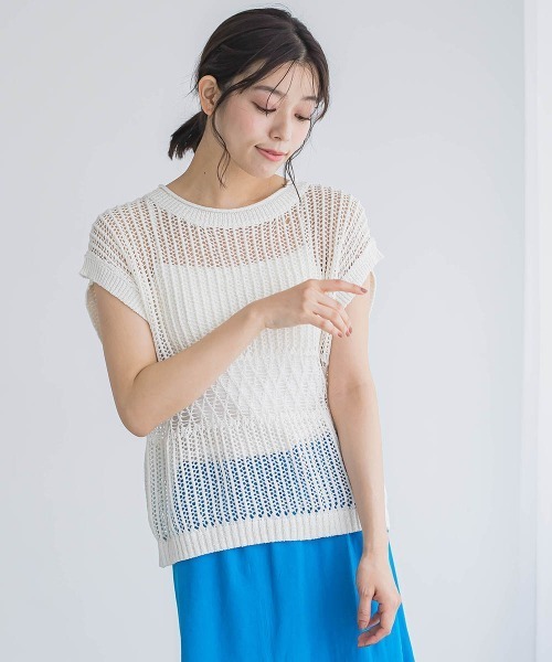 Droite lautreamont(ドロワットロートレアモン)の「メッシュニットベスト≪手洗い可能≫(ニット/セーター・レディース・オフホワイト/オレンジ/ブラック・M)」の4枚目の写真