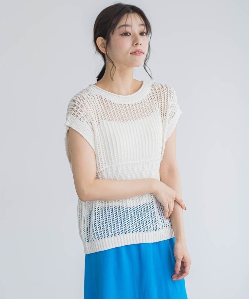 Droite lautreamont(ドロワットロートレアモン)の「メッシュニットベスト≪手洗い可能≫(ニット/セーター・レディース・オフホワイト/オレンジ/ブラック・M)」の5枚目の写真