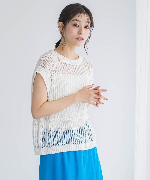 Droite lautreamont(ドロワットロートレアモン)の「メッシュニットベスト≪手洗い可能≫(ニット/セーター・レディース・オフホワイト/オレンジ/ブラック・M)」の6枚目の写真