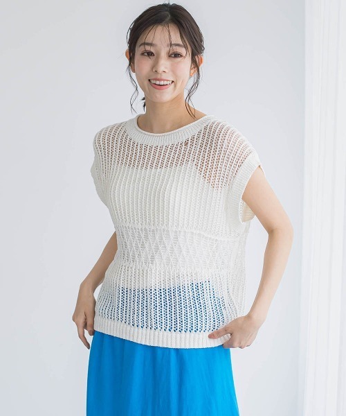 Droite lautreamont(ドロワットロートレアモン)の「メッシュニットベスト≪手洗い可能≫(ニット/セーター・レディース・オフホワイト/オレンジ/ブラック・M)」の15枚目の写真