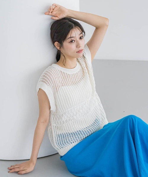 Droite lautreamont(ドロワットロートレアモン)の「メッシュニットベスト≪手洗い可能≫(ニット/セーター・レディース・オフホワイト/オレンジ/ブラック・M)」の16枚目の写真