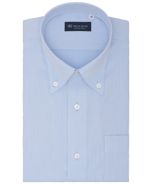 TOKYO SHIRTS(トウキョウシャツ)の「形態安定ノンアイロン ボタンダウン 半袖ビジネスワイシャツ(ビジネスシャツ・メンズ・ブルー・首回り39cm/首回り41cm/首回り42cm/首回り43cm/首回り37cm)」の1枚目の写真