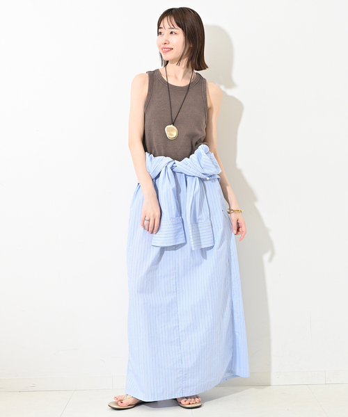 SLOBE IENA（スローブイエナ）の「《追加》コットンテレコアメスリ（タンクトップ・レディース・ブラウン/スカイブルー/ホワイト・FREE）」の4枚目の写真