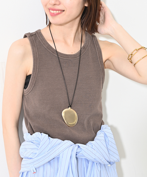 SLOBE IENA（スローブイエナ）の「《追加》コットンテレコアメスリ（タンクトップ・レディース・ブラウン/スカイブルー/ホワイト・FREE）」の7枚目の写真