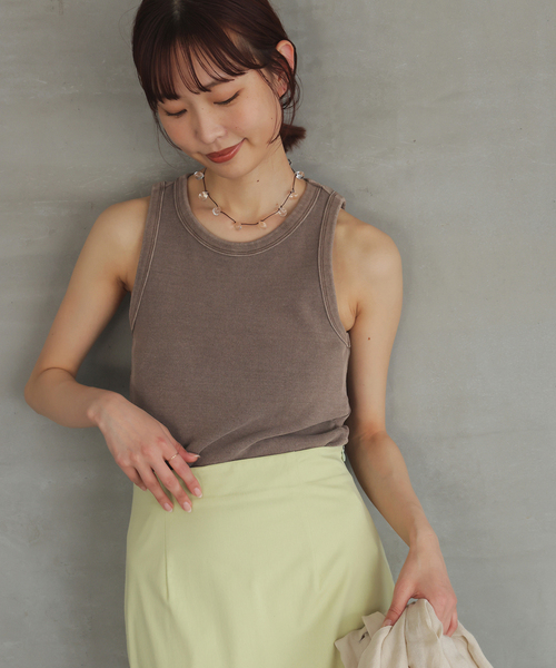 SLOBE IENA（スローブイエナ）の「《追加》コットンテレコアメスリ（タンクトップ・レディース・ブラウン/スカイブルー/ホワイト・FREE）」の10枚目の写真