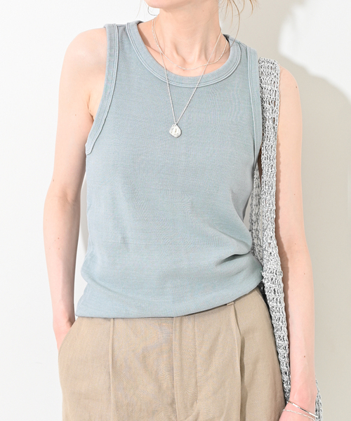 SLOBE IENA（スローブイエナ）の「《追加》コットンテレコアメスリ（タンクトップ・レディース・ブラウン/スカイブルー/ホワイト・FREE）」の16枚目の写真
