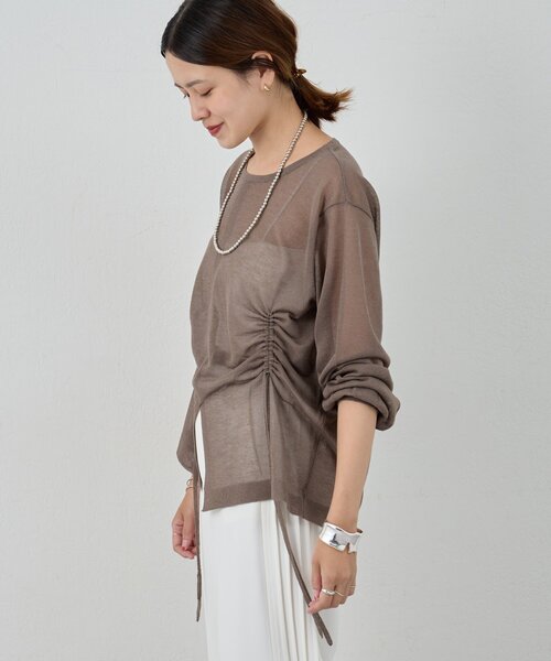 SHENERY（シーナリー）の「ギャザーシアーニット（ニット/セーター・レディース・オフホワイト/チャコールグレー・FREE）」の3枚目の写真