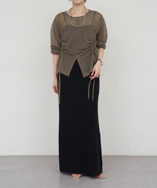 SHENERY（シーナリー）の「ギャザーシアーニット（ニット/セーター・レディース・オフホワイト/チャコールグレー・FREE）」の7枚目の写真