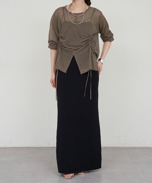 SHENERY（シーナリー）の「ギャザーシアーニット（ニット/セーター・レディース・オフホワイト/チャコールグレー・FREE）」の8枚目の写真