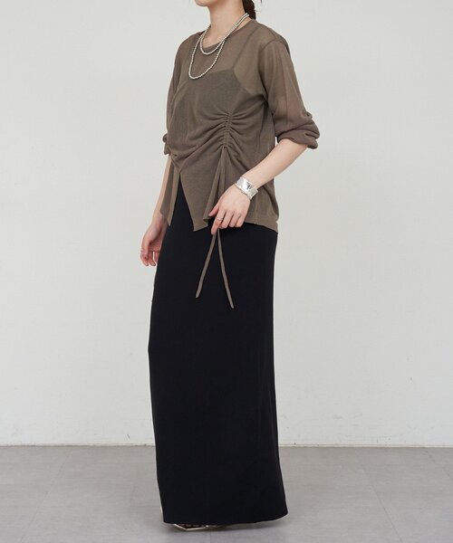 SHENERY（シーナリー）の「ギャザーシアーニット（ニット/セーター・レディース・オフホワイト/チャコールグレー・FREE）」の9枚目の写真